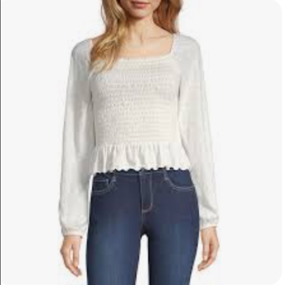 Arizona Womens Square Neck Long Sleeve Blouse